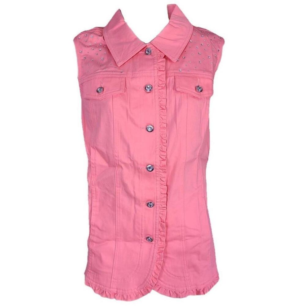 NWT Quacker Factory Ruffle Vest Rhinestone Yoke size xs